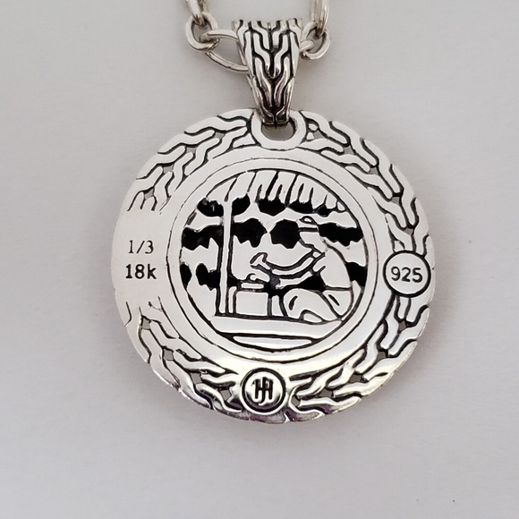 John Hardy 18K Yellow Gold Sterling Silver Palu Round Hammered Pendant N… - Picture 5 of 8